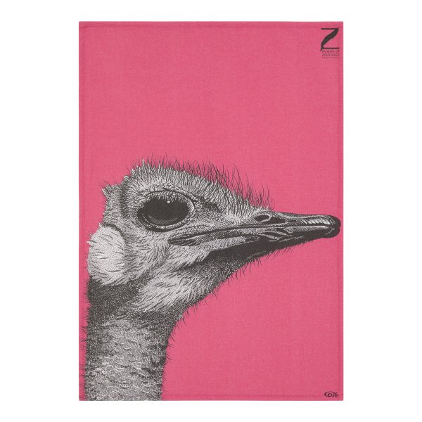 Ostrich on Pink - Tea towel